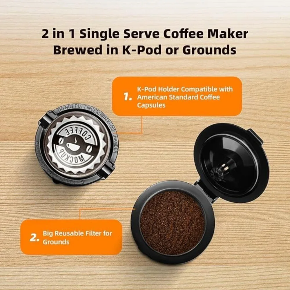 🆕Single Serve Coffee Maker–K-Pod & Ground Coffee Compatible – 6–12oz Brew BLACK